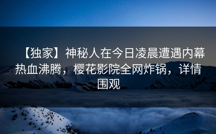 【独家】神秘人在今日凌晨遭遇内幕热血沸腾，樱花影院全网炸锅，详情围观